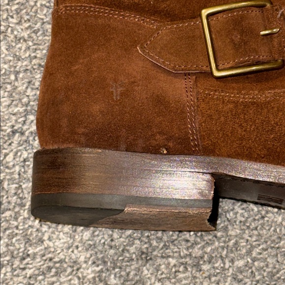 FRYE Women's Natalie Mid Engineer Boot Brown Suede Buckle Boots 9.5M - Picture 5 of 6